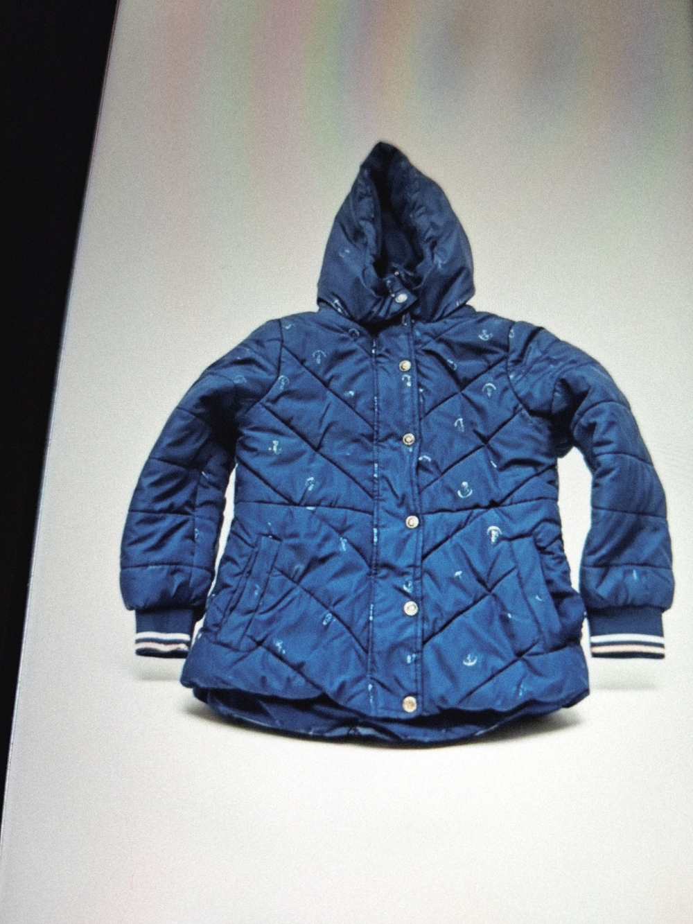 Nautica Girls' Navy Hooded Quilted Puffer Jacket with Anchor Print